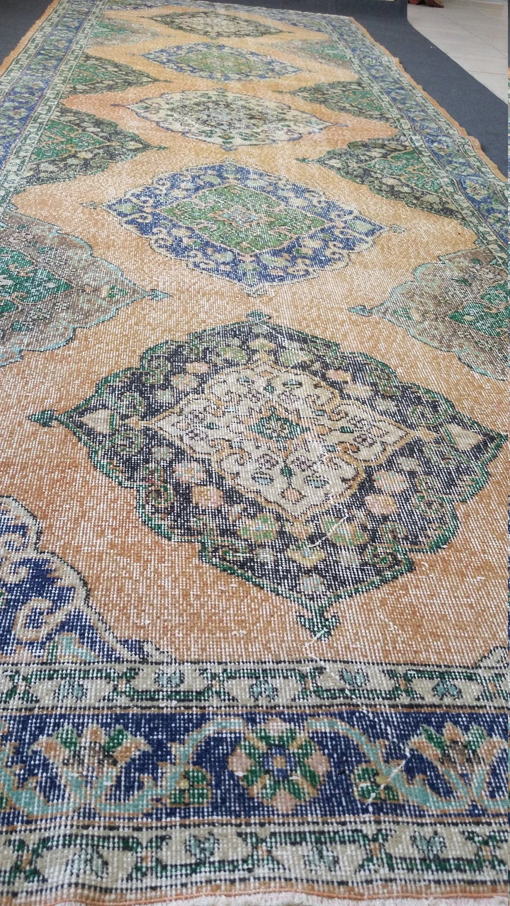 Beige Turkish Runner Rug 4' 10" x 14' Hand-Knotted | No. WR70437