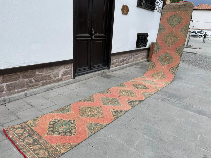 Red Turkish Runner Rug 2' 9" x 20' 3" Hand-Knotted | No. WR70849
