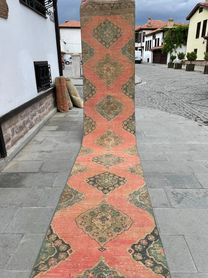 Red Turkish Runner Rug 2' 9" x 20' 3" Hand-Knotted | No. WR70849