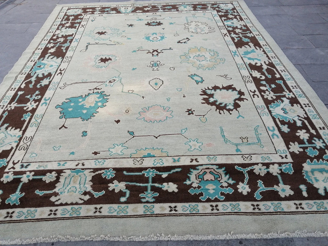 Beige Turkish Runner Rug 8' 10" x 11' 4" Hand-Knotted | No. WR71524