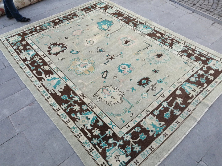 Beige Turkish Runner Rug 8' 10" x 11' 4" Hand-Knotted | No. WR71524