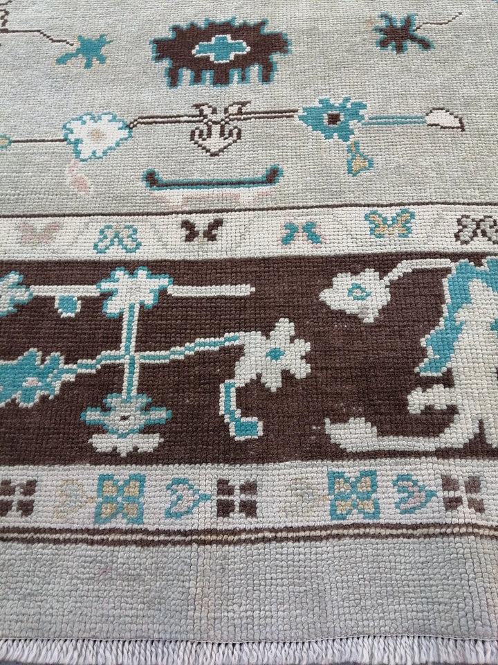 Beige Turkish Runner Rug 8' 10" x 11' 4" Hand-Knotted | No. WR71524