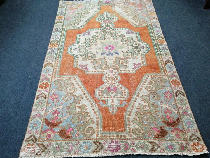 Rust Turkish Runner Rug 4' 6" x 7' 4" Hand-Knotted | No. WR71588