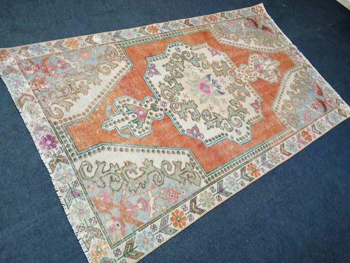Rust Turkish Runner Rug 4' 6" x 7' 4" Hand-Knotted | No. WR71588