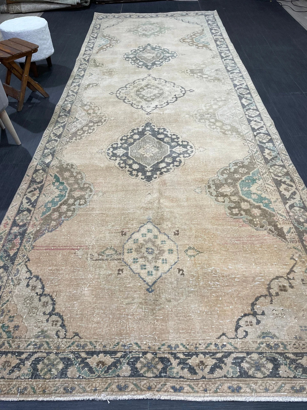 Beige Turkish Runner Rug 4' 8" x 13' Hand-Knotted | No. WR71767