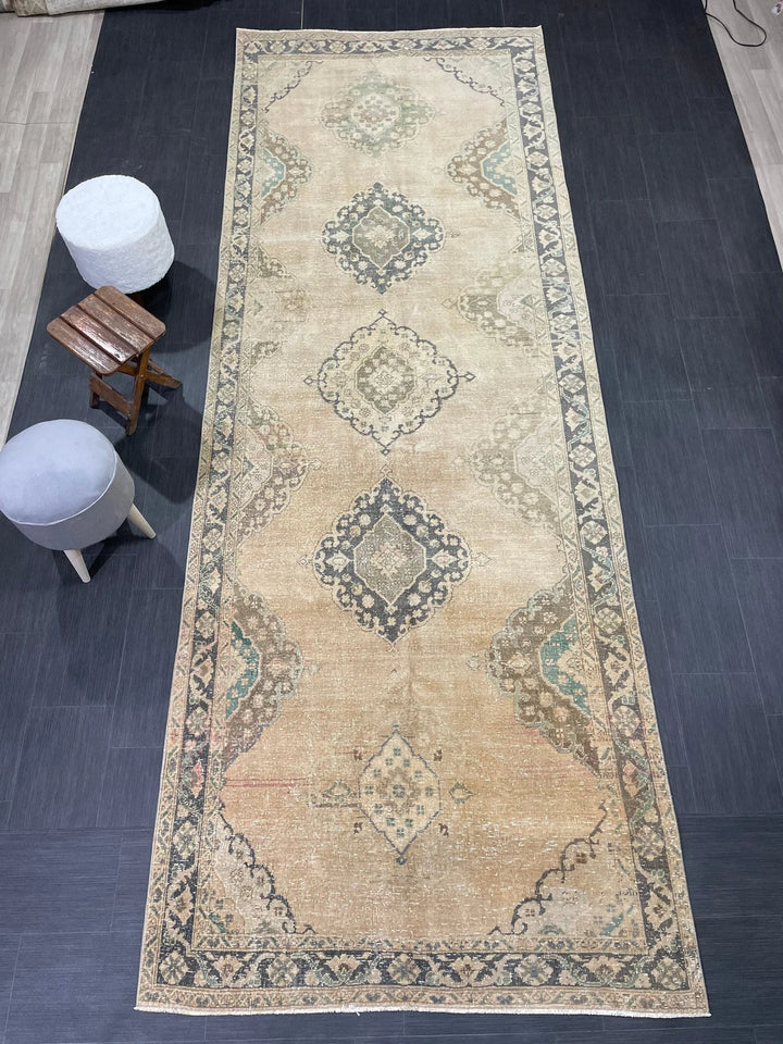 Beige Turkish Runner Rug 4' 8" x 13' Hand-Knotted | No. WR71767