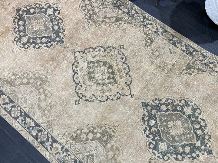 Beige Turkish Runner Rug 4' 8" x 13' Hand-Knotted | No. WR71767