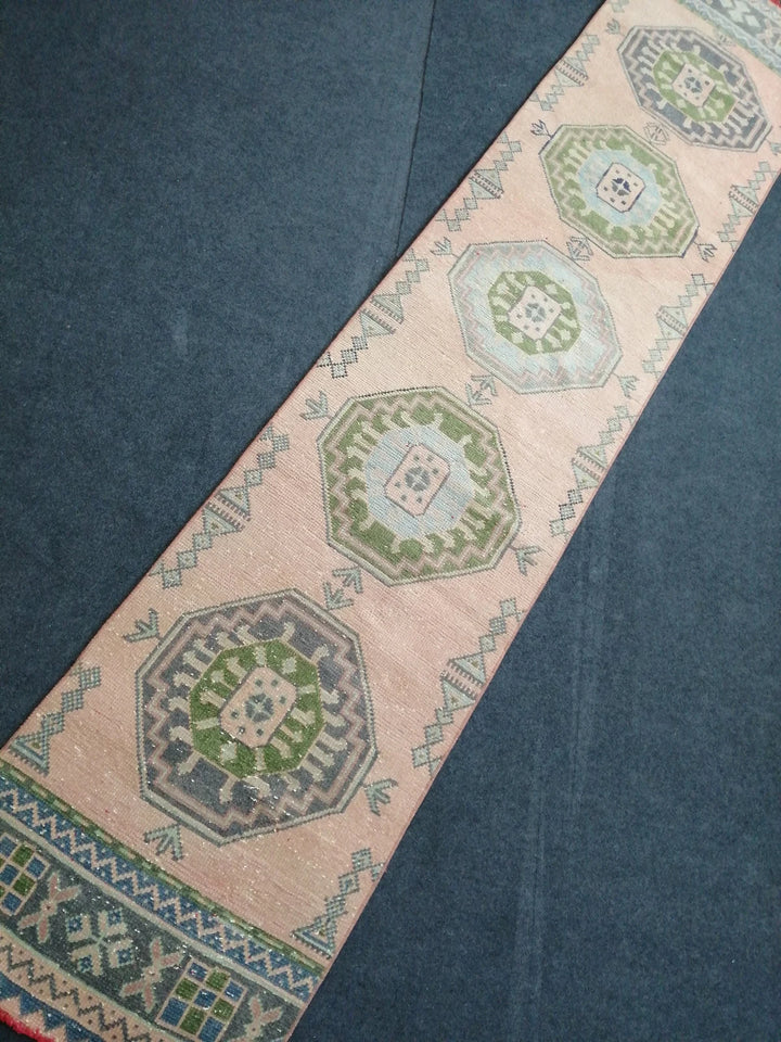 Green Turkish Runner Rug 2' 4" x 11' 2" Hand-Knotted | No. WR71982