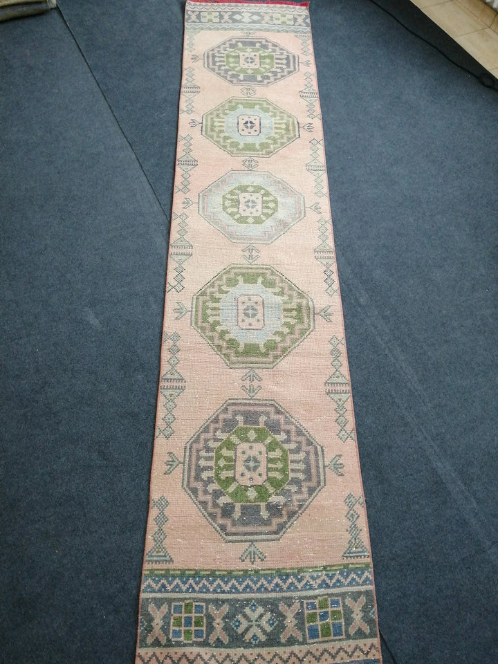 Green Turkish Runner Rug 2' 4" x 11' 2" Hand-Knotted | No. WR71982