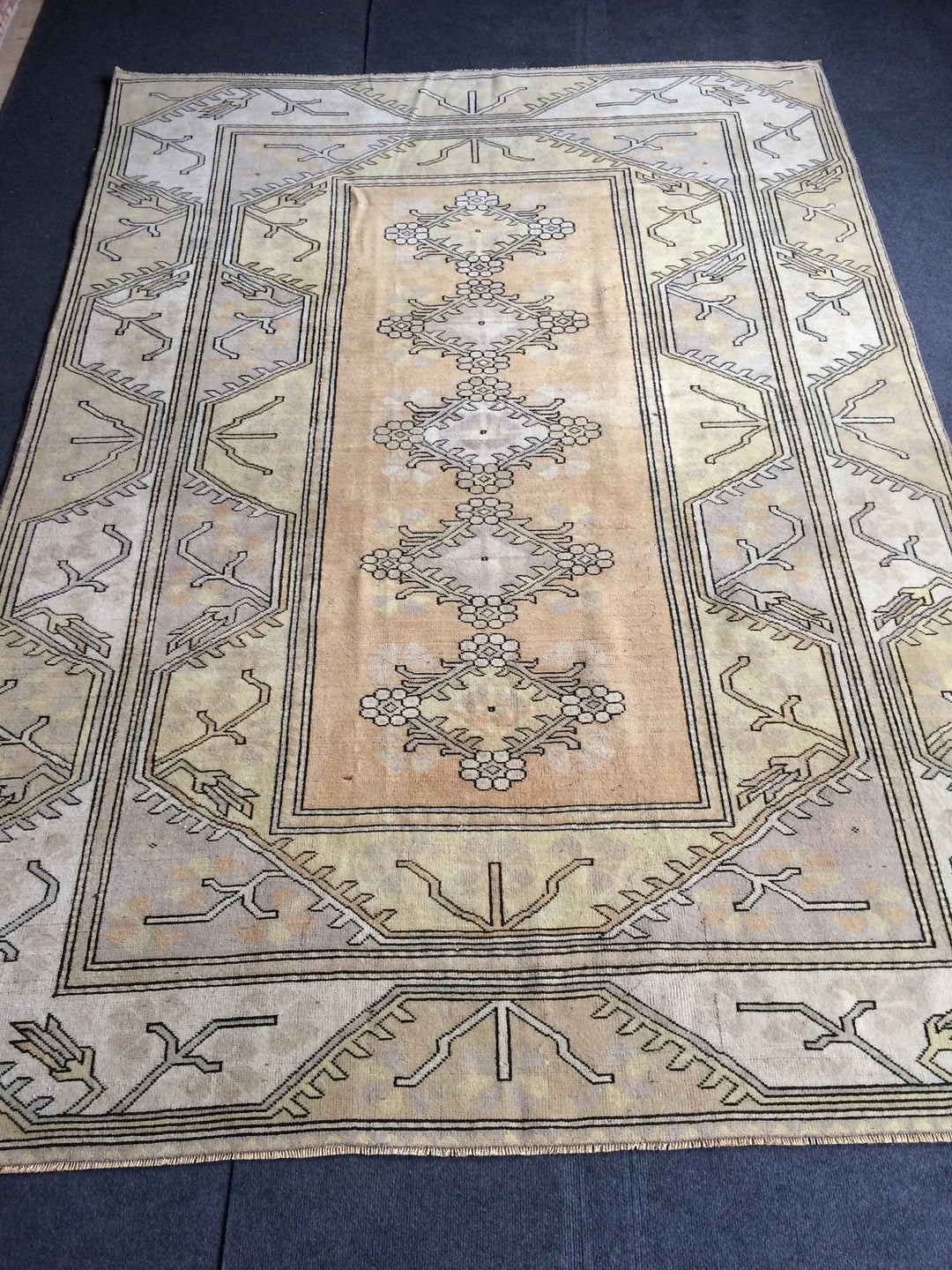 Beige Turkish Runner Rug 6' 2" x 8' 10" Hand-Knotted | No. WR73258