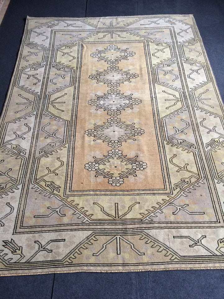 Beige Turkish Runner Rug 6' 2" x 8' 10" Hand-Knotted | No. WR73258