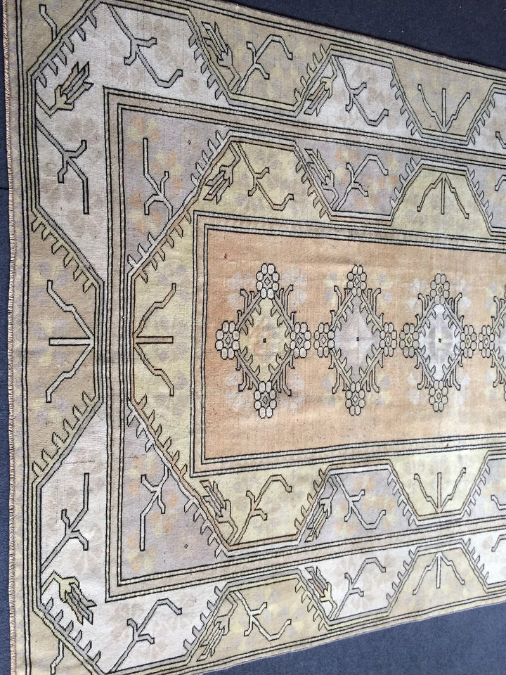 Beige Turkish Runner Rug 6' 2" x 8' 10" Hand-Knotted | No. WR73258