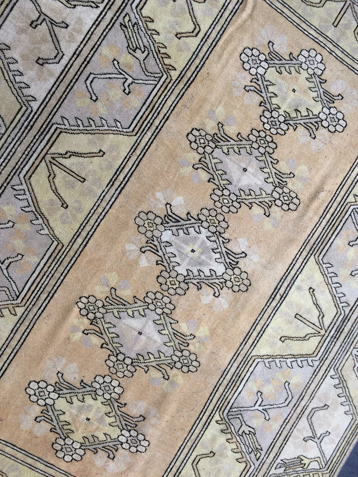 Beige Turkish Runner Rug 6' 2" x 8' 10" Hand-Knotted | No. WR73258