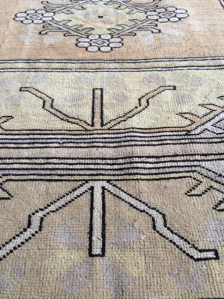Beige Turkish Runner Rug 6' 2" x 8' 10" Hand-Knotted | No. WR73258