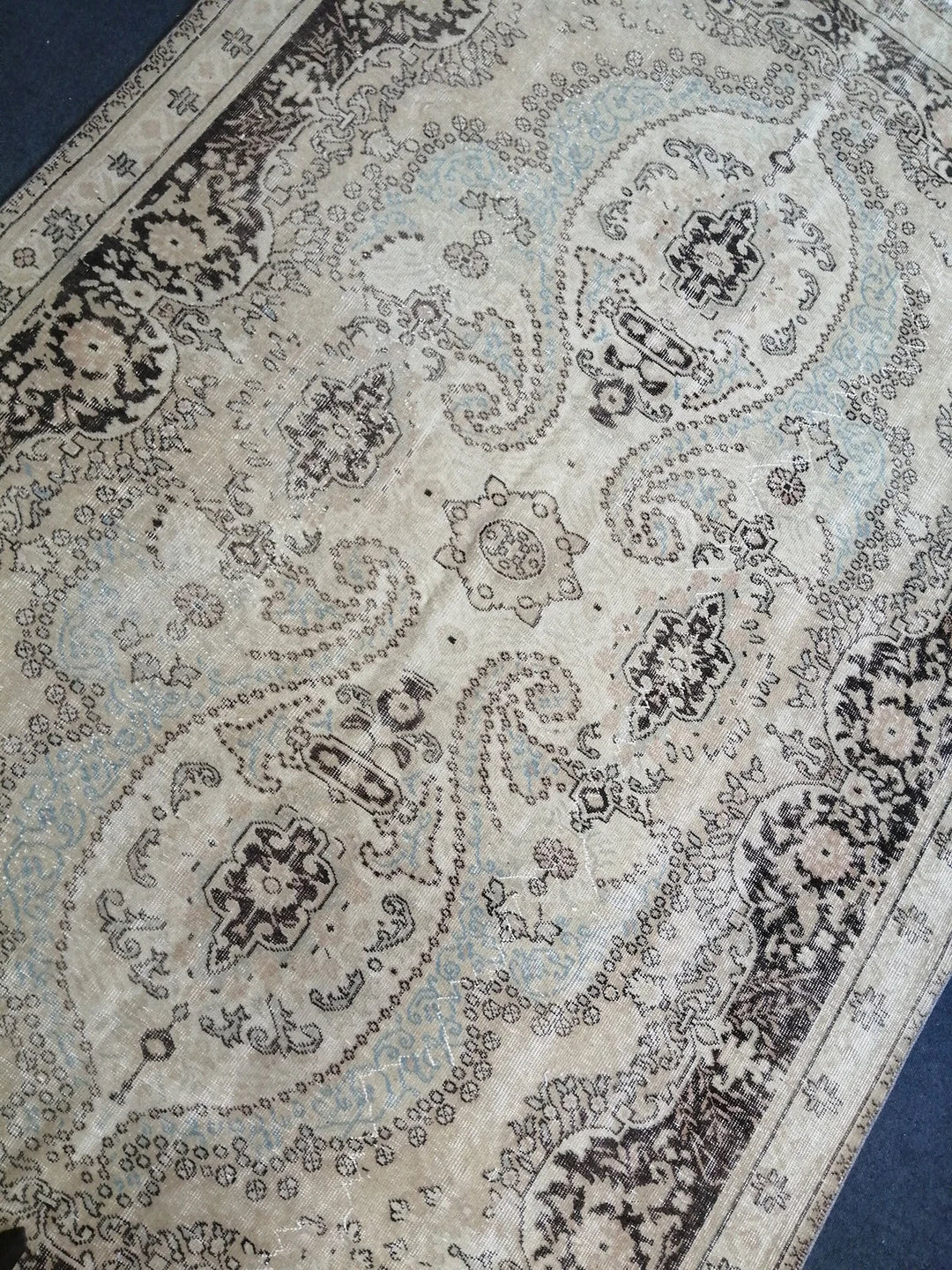 Beige Turkish Runner Rug 6' 8" x 9' 11" Hand-Knotted | No. WR73582