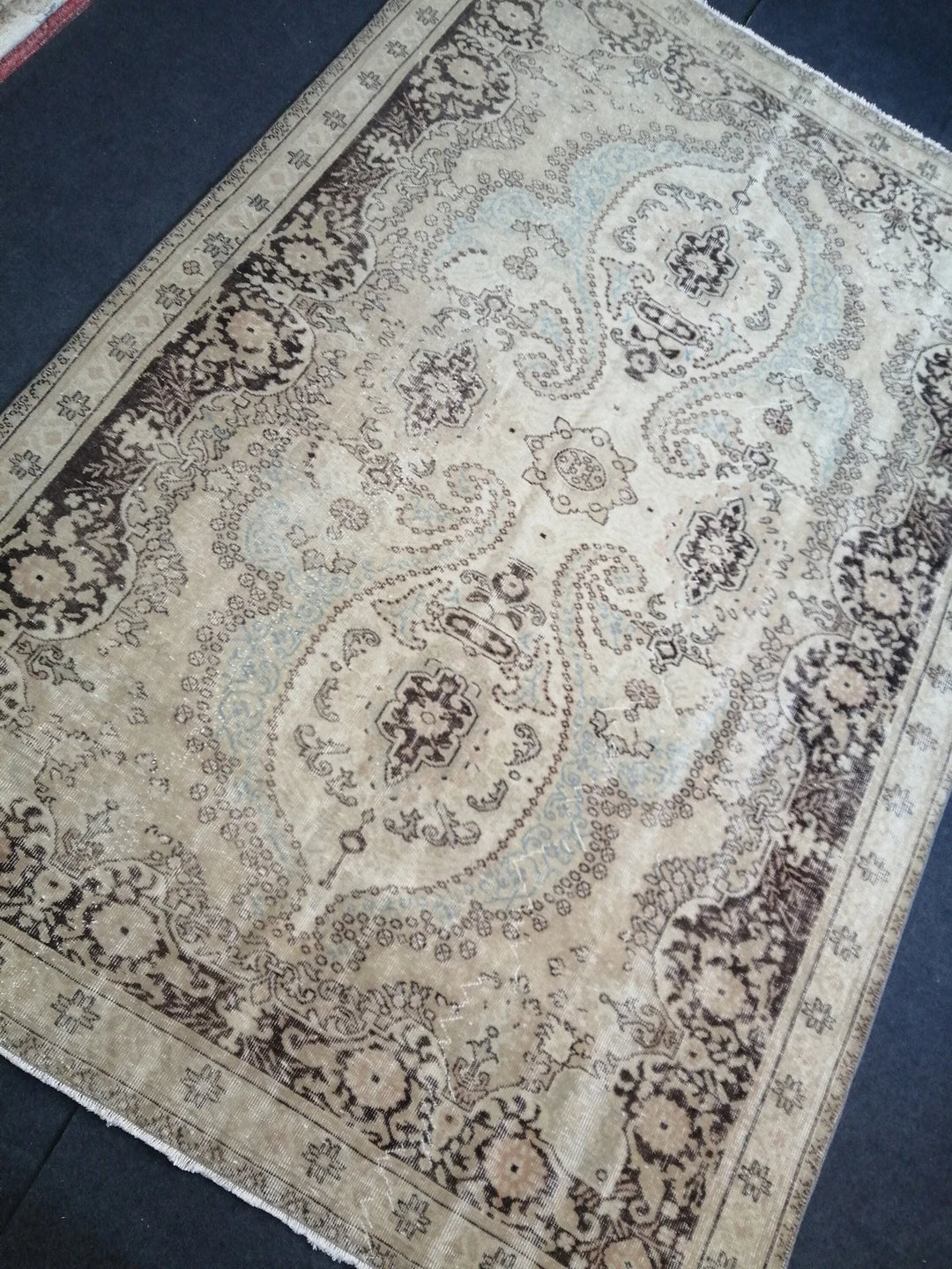 Beige Turkish Runner Rug 6' 8" x 9' 11" Hand-Knotted | No. WR73582