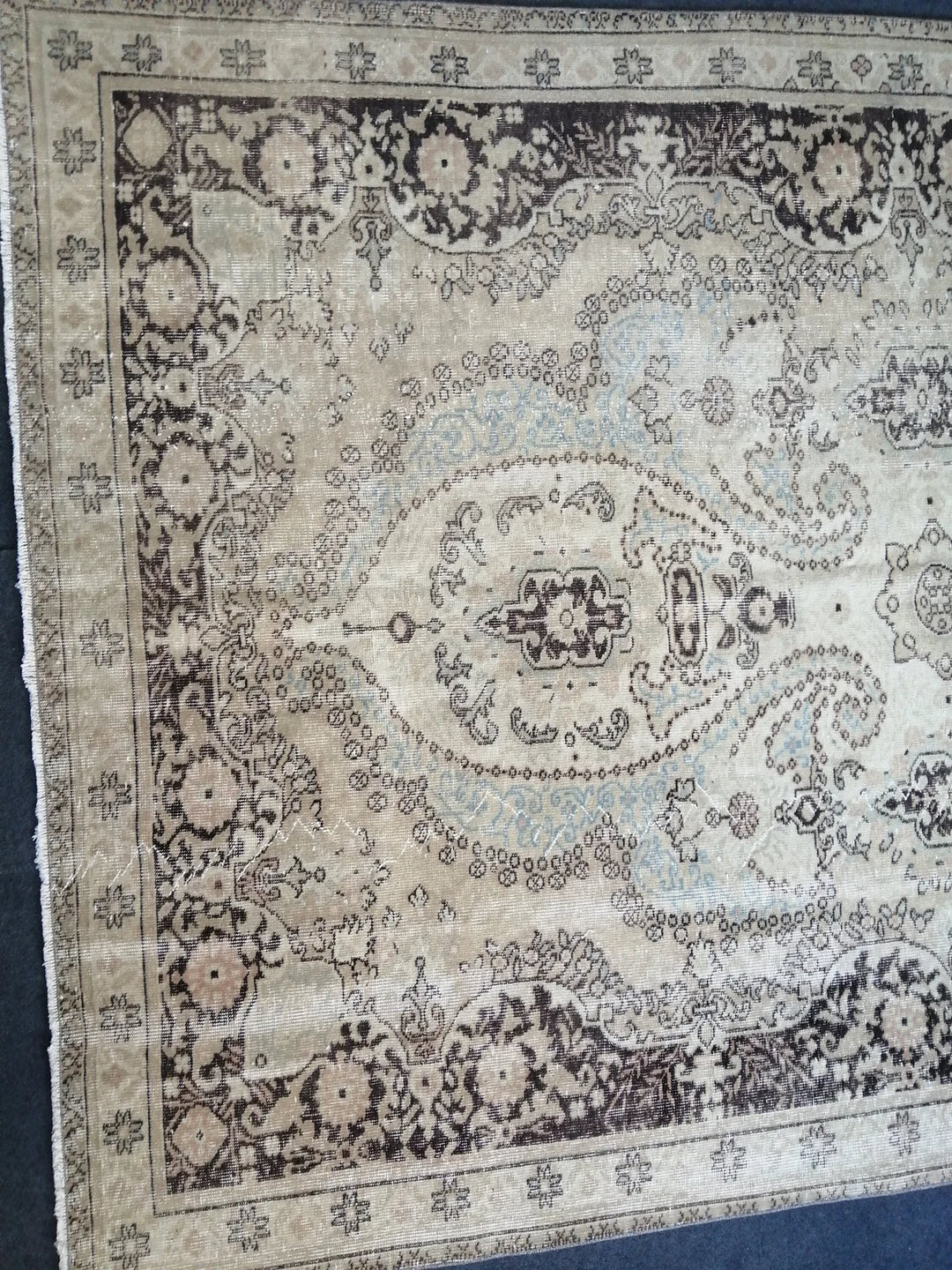 Beige Turkish Runner Rug 6' 8" x 9' 11" Hand-Knotted | No. WR73582