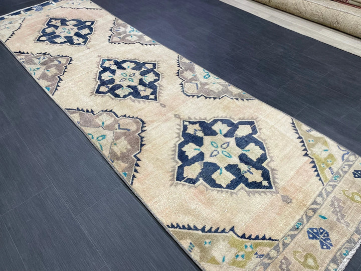 Navy Turkish Runner Rug 3' 2" x 10' 7" Hand-Knotted | No. WR73847