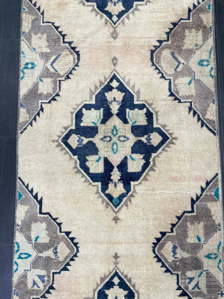 Navy Turkish Runner Rug 3' 2" x 10' 7" Hand-Knotted | No. WR73847