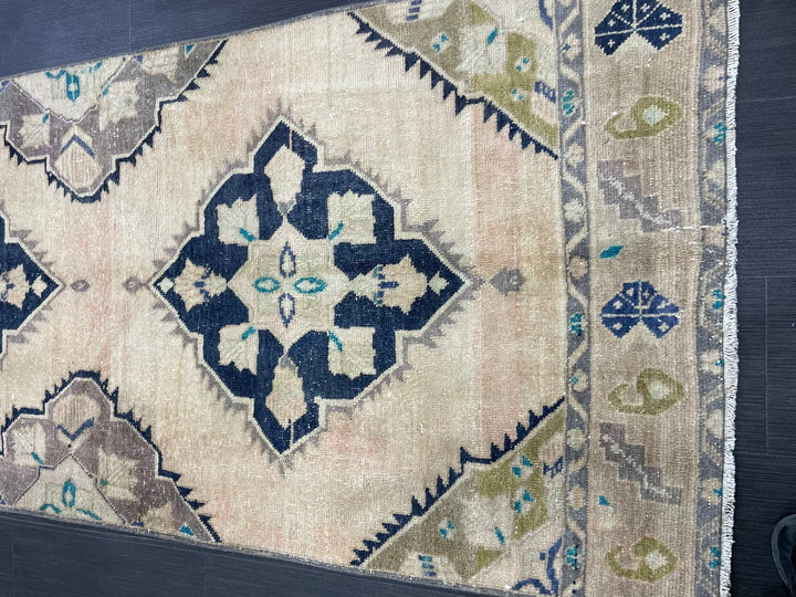 Navy Turkish Runner Rug 3' 2" x 10' 7" Hand-Knotted | No. WR73847