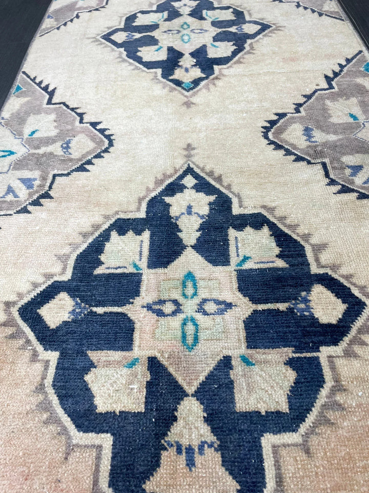 Navy Turkish Runner Rug 3' 2" x 10' 7" Hand-Knotted | No. WR73847