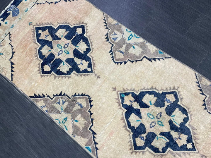 Navy Turkish Runner Rug 3' 2" x 10' 7" Hand-Knotted | No. WR73847