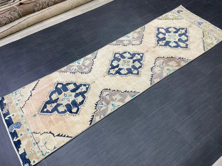 Navy Turkish Runner Rug 3' 2" x 10' 7" Hand-Knotted | No. WR73847