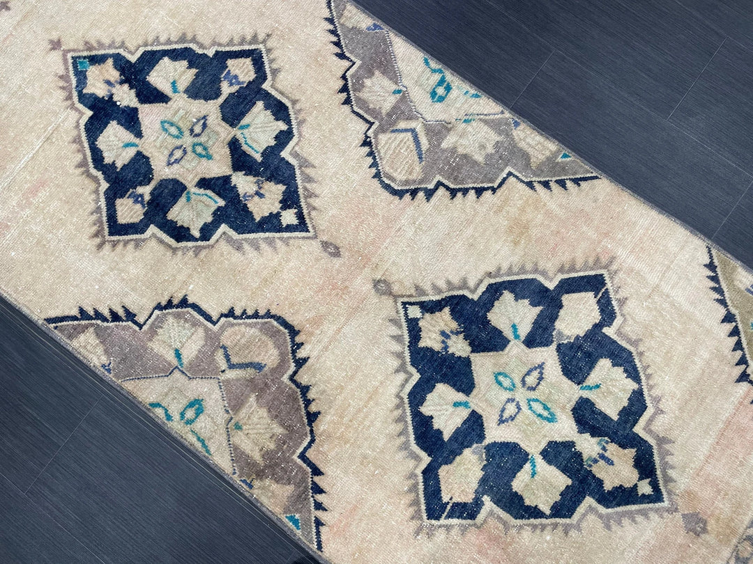 Navy Turkish Runner Rug 3' 2" x 10' 7" Hand-Knotted | No. WR73847