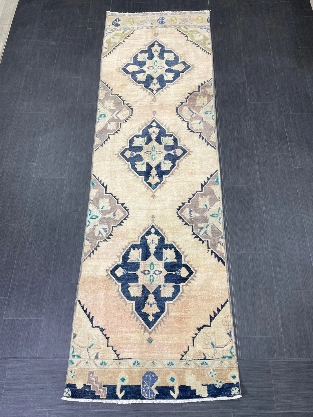 Navy Turkish Runner Rug 3' 2" x 10' 7" Hand-Knotted | No. WR73847