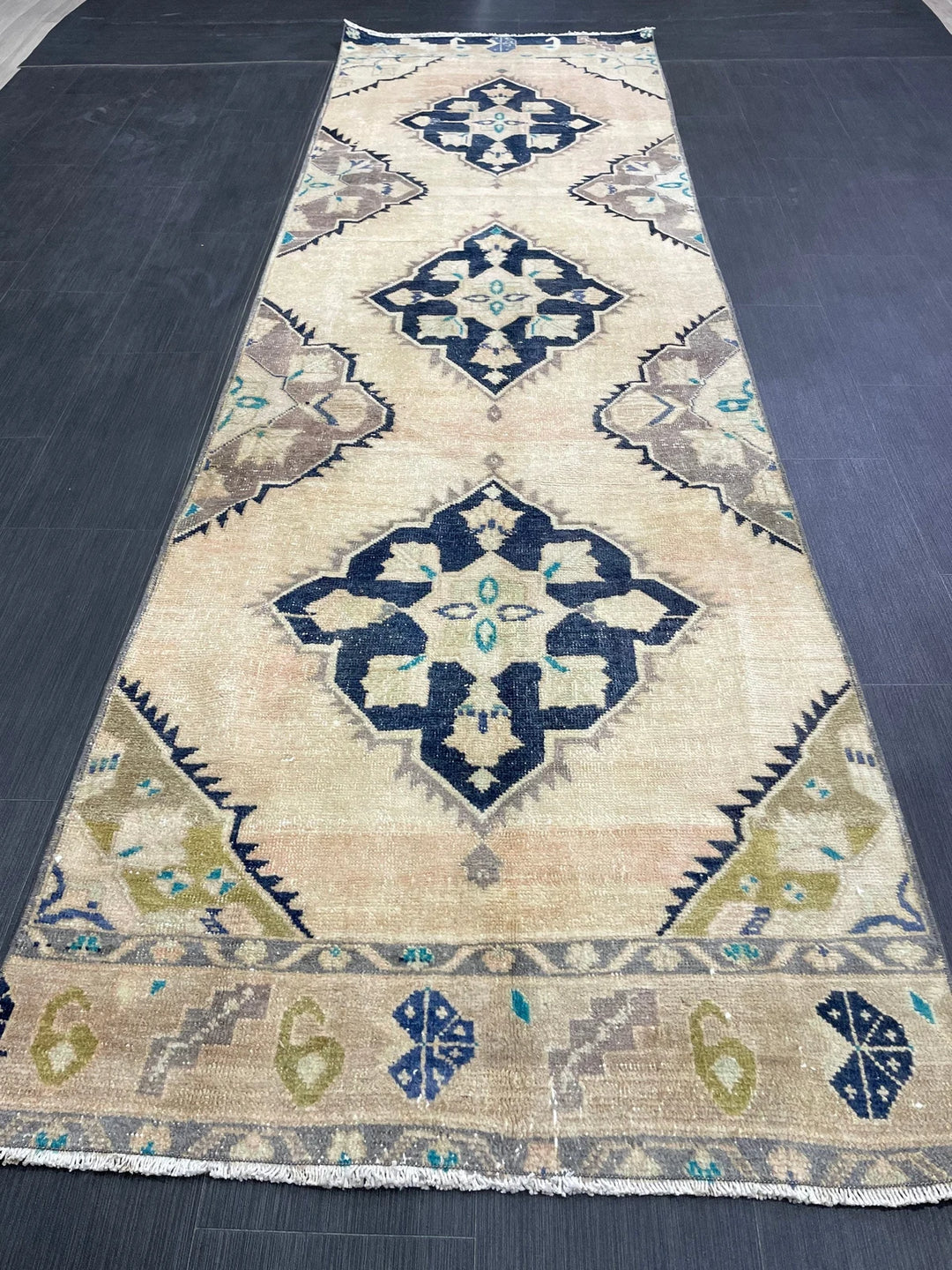 Navy Turkish Runner Rug 3' 2" x 10' 7" Hand-Knotted | No. WR73847