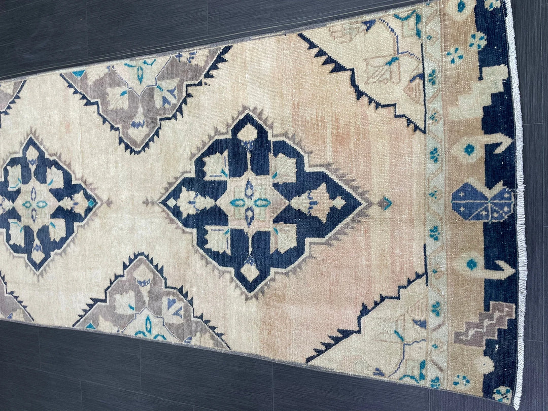 Navy Turkish Runner Rug 3' 2" x 10' 7" Hand-Knotted | No. WR73847