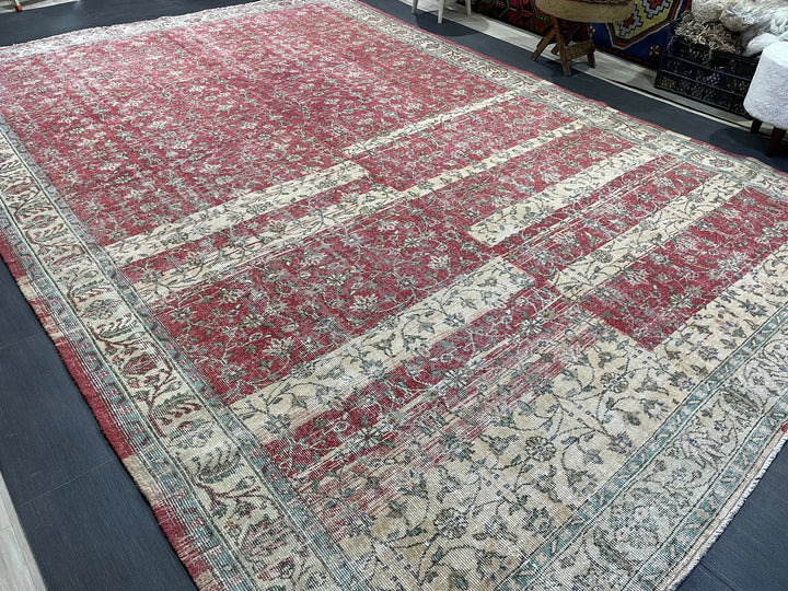 Beige Turkish Runner Rug 7' 11" x 12' Hand-Knotted | No. WR74023