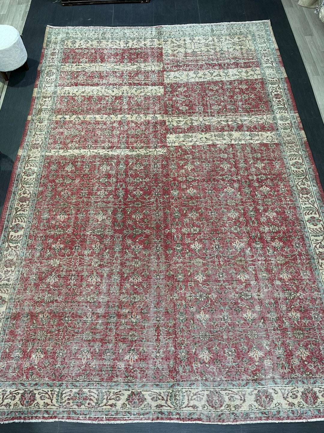 Beige Turkish Runner Rug 7' 11" x 12' Hand-Knotted | No. WR74023
