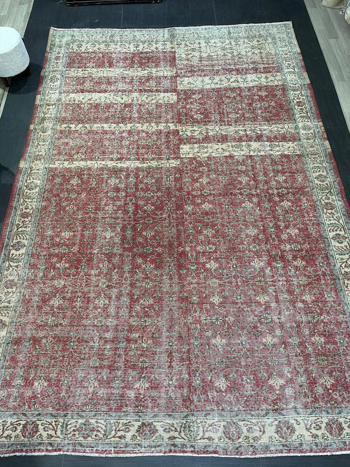 Beige Turkish Runner Rug 7' 11" x 12' Hand-Knotted | No. WR74023