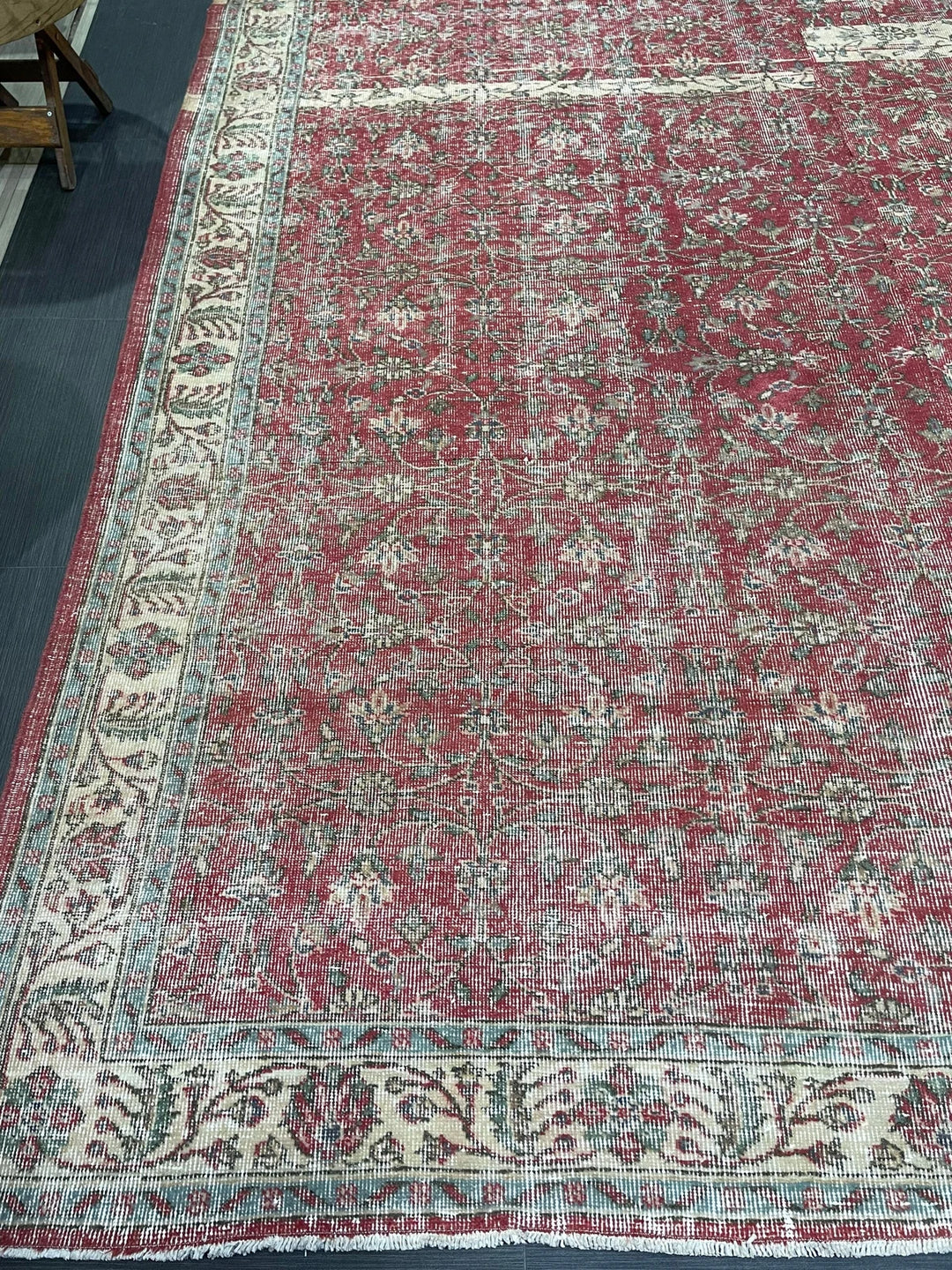 Beige Turkish Runner Rug 7' 11" x 12' Hand-Knotted | No. WR74023
