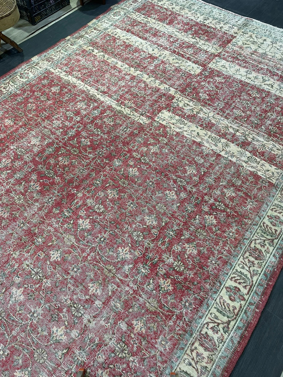Beige Turkish Runner Rug 7' 11" x 12' Hand-Knotted | No. WR74023