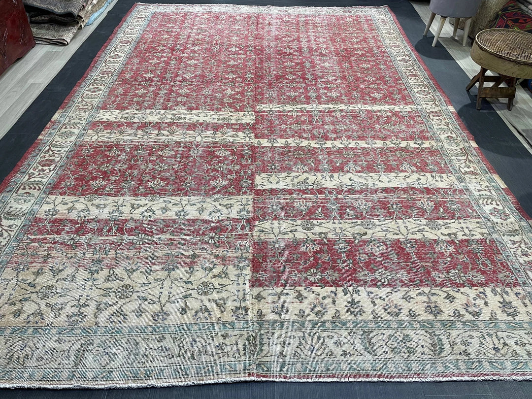 Beige Turkish Runner Rug 7' 11" x 12' Hand-Knotted | No. WR74023