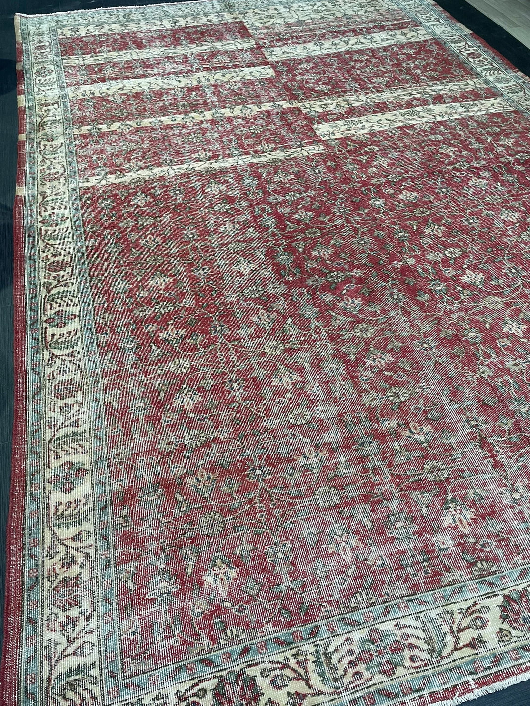 Beige Turkish Runner Rug 7' 11" x 12' Hand-Knotted | No. WR74023