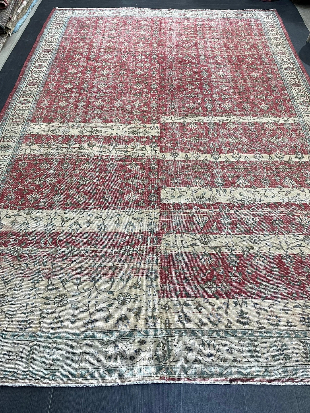 Beige Turkish Runner Rug 7' 11" x 12' Hand-Knotted | No. WR74023