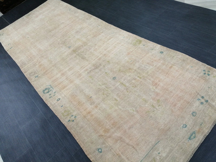 Beige Turkish Runner Rug 4' 8" x 11' 6" Hand-Knotted | No. WR74779