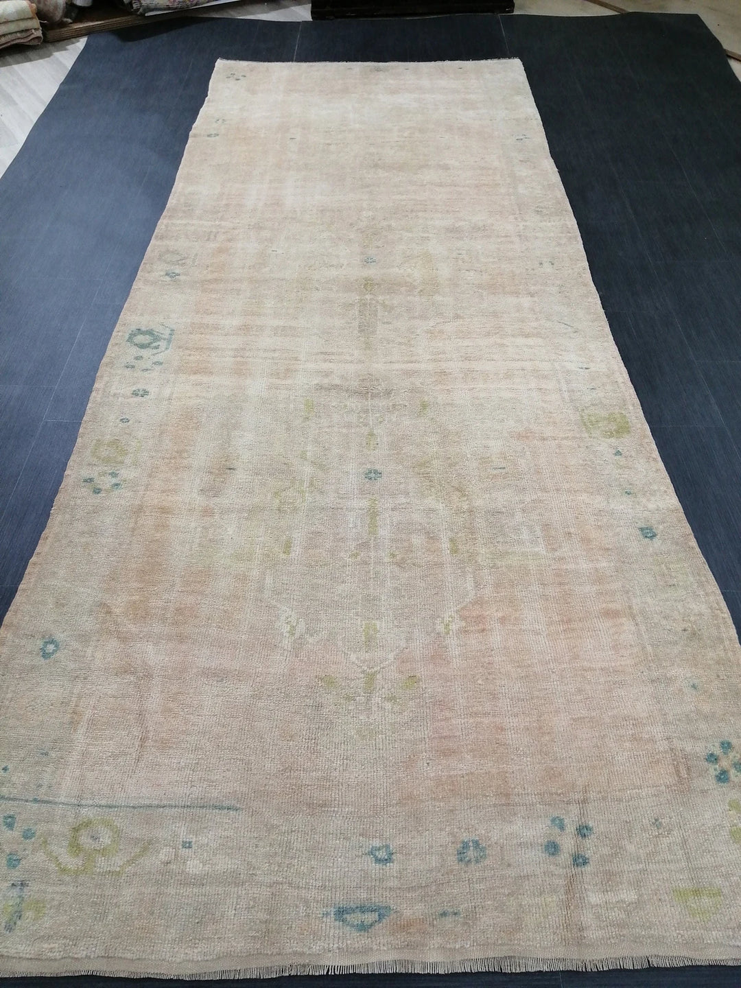 Beige Turkish Runner Rug 4' 8" x 11' 6" Hand-Knotted | No. WR74779