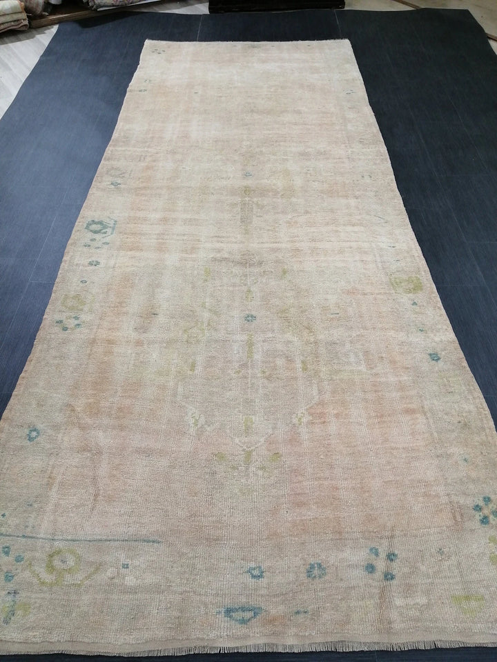 Beige Turkish Runner Rug 4' 8" x 11' 6" Hand-Knotted | No. WR74779