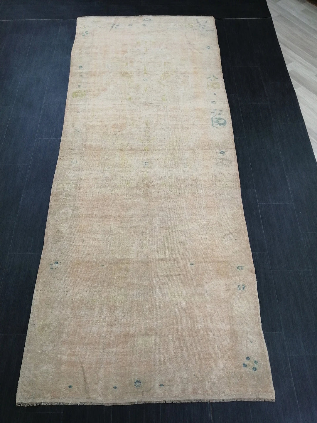 Beige Turkish Runner Rug 4' 8" x 11' 6" Hand-Knotted | No. WR74779