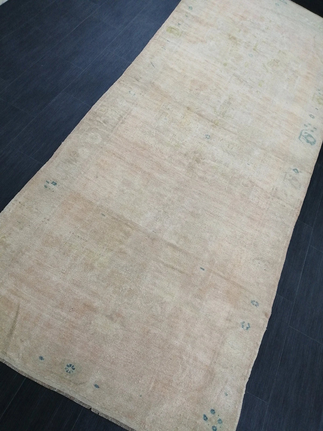 Beige Turkish Runner Rug 4' 8" x 11' 6" Hand-Knotted | No. WR74779