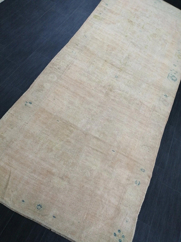 Beige Turkish Runner Rug 4' 8" x 11' 6" Hand-Knotted | No. WR74779