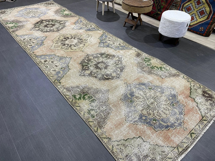 Beige Turkish Runner Rug 3' 9" x 11' 9" Hand-Knotted | No. WR74797