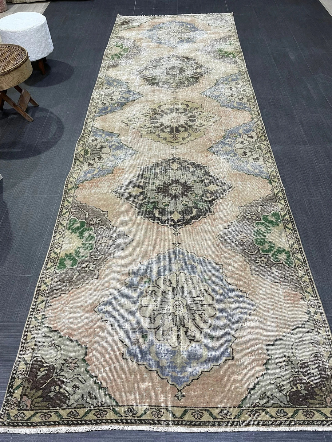 Beige Turkish Runner Rug 3' 9" x 11' 9" Hand-Knotted | No. WR74797