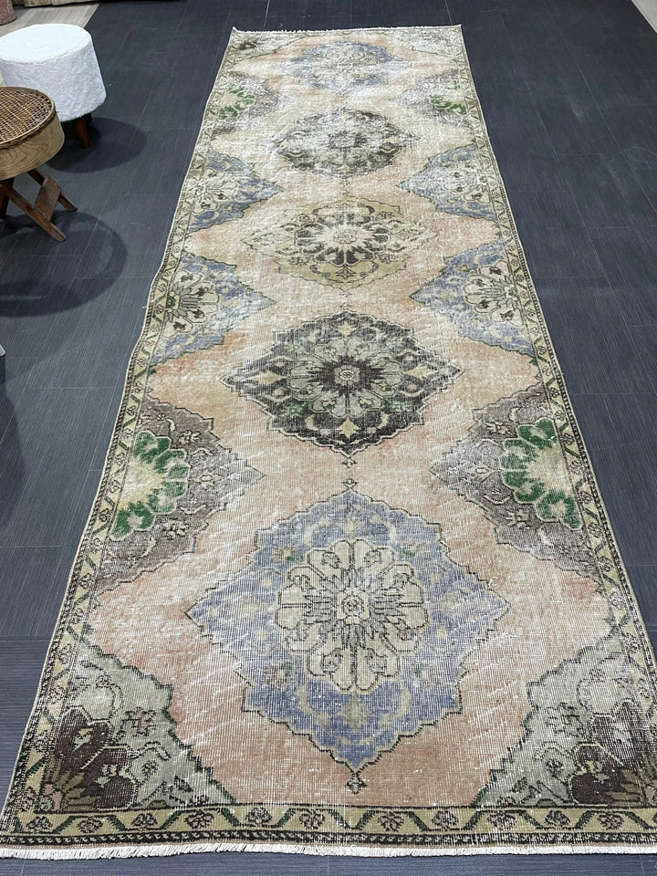 Beige Turkish Runner Rug 3' 9" x 11' 9" Hand-Knotted | No. WR74797