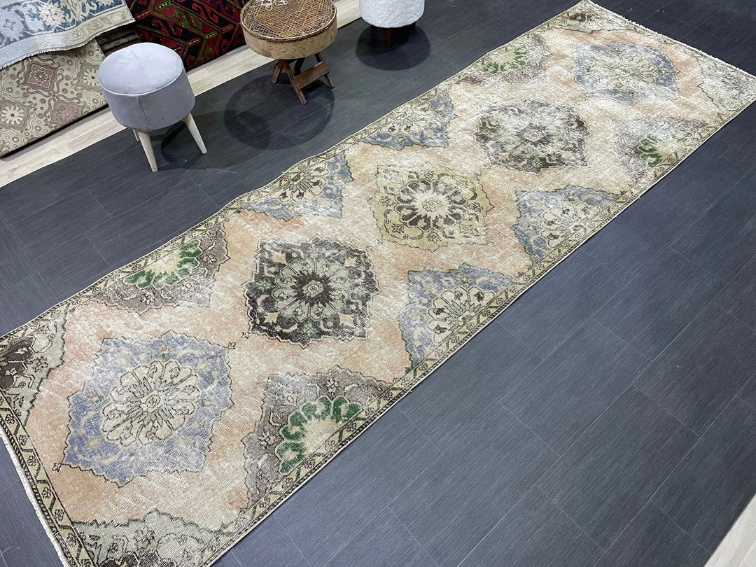 Beige Turkish Runner Rug 3' 9" x 11' 9" Hand-Knotted | No. WR74797