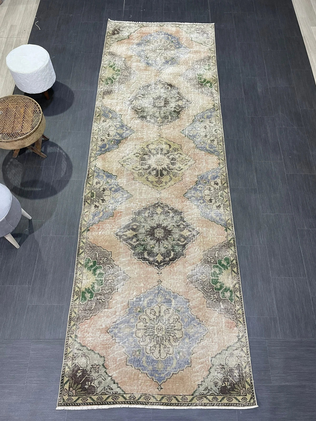 Beige Turkish Runner Rug 3' 9" x 11' 9" Hand-Knotted | No. WR74797